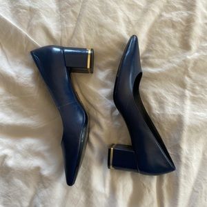 Calvin Klein blue block heel pump. Leather. 2” heel. Size 10. Like new.